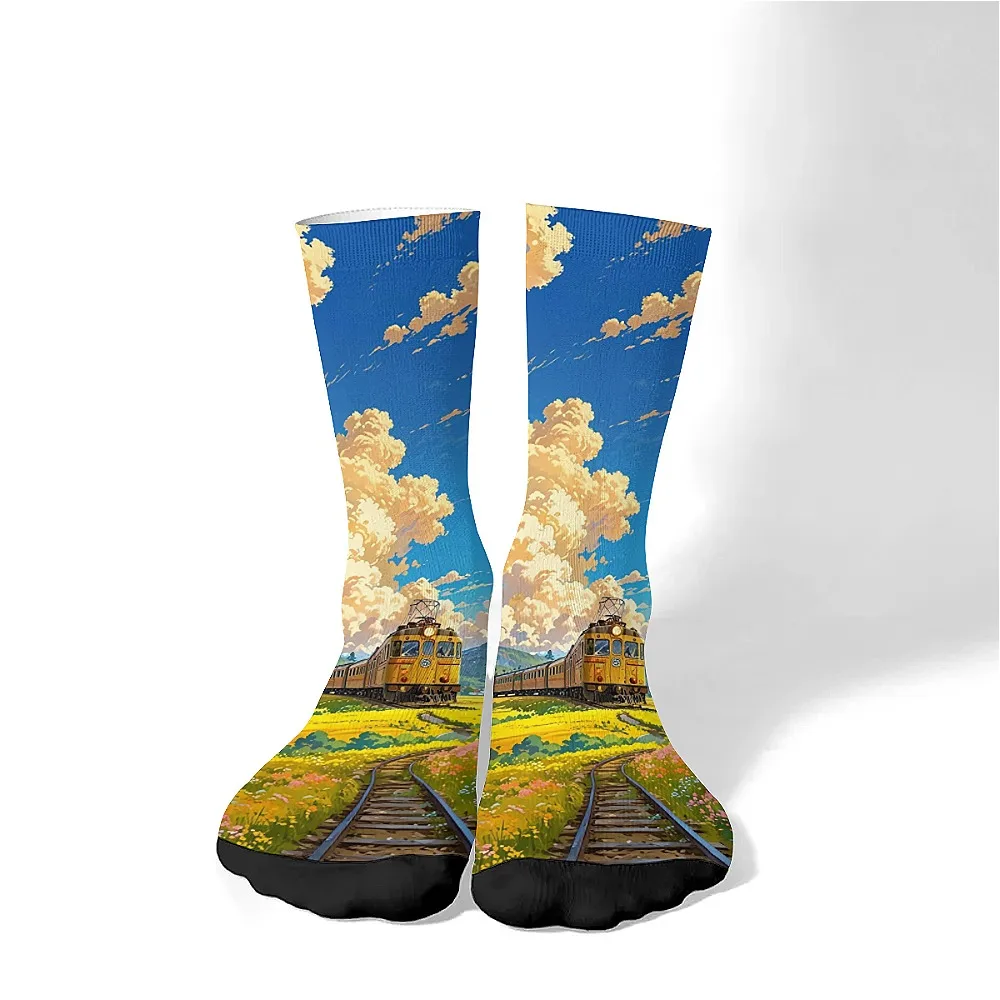 

Comic train, new and interesting men's socks crew socks, comfortable and breathable, retro casual trend, the best gift for men