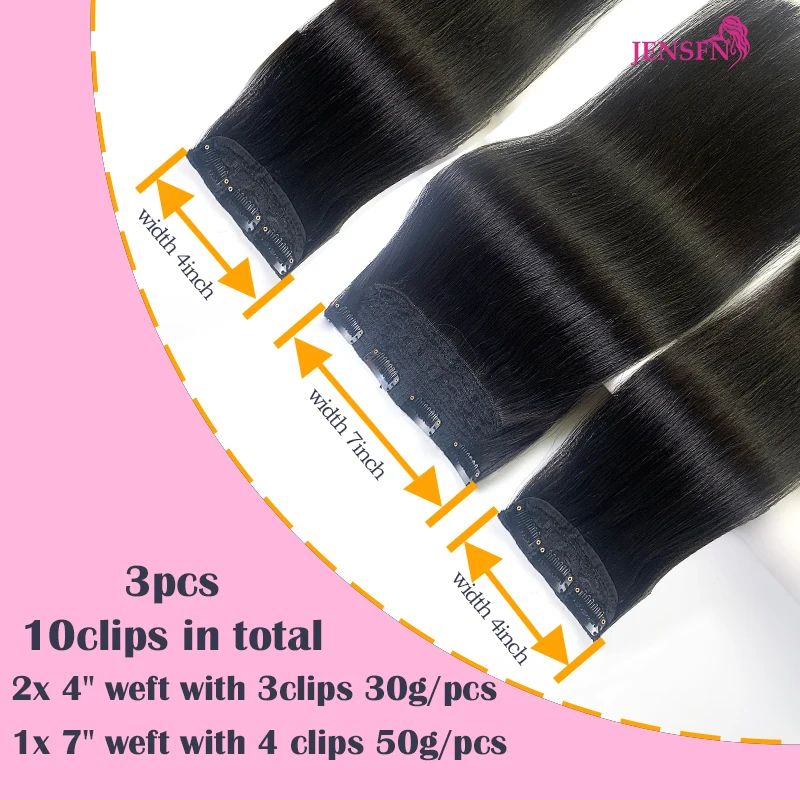 JENSFN-extensiones de cabello humano con Clip recto, 170g, doble trama, Color rubio negro Natural, alta calidad, 3 unidades por juego