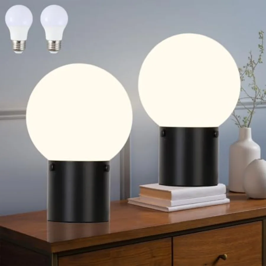 

Small Table Lamps Set of 2, Table Lamp with Frosted Glass Globe Shade, Mid Century Modern Bedside Lamps, Nightstand Lamps for B