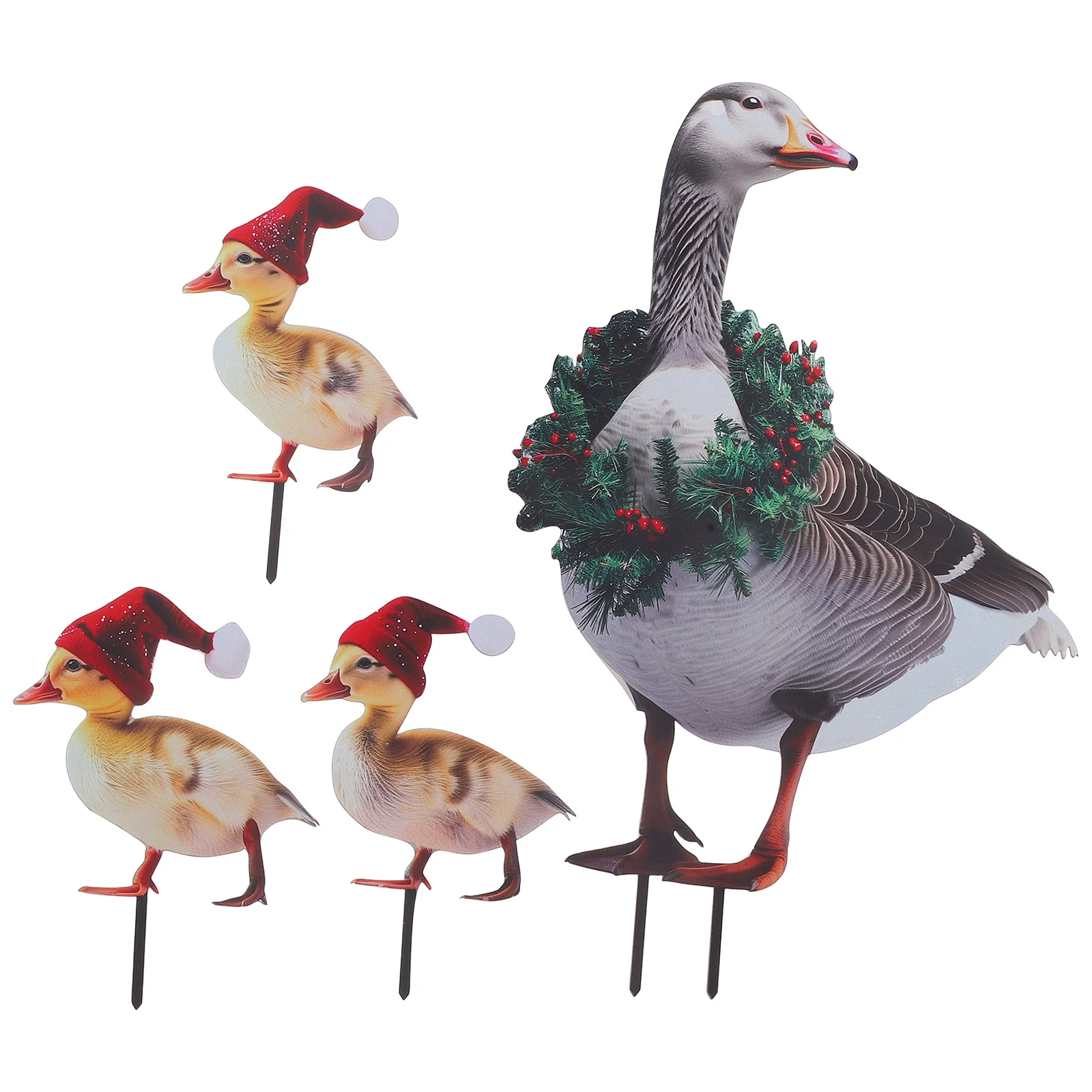

4Pcs Metal Duck Garden Stakes Outdoor Yard Sculpture Christmas Decoration Iron Art Lawn Statue Festive Decor Garden Ducks
