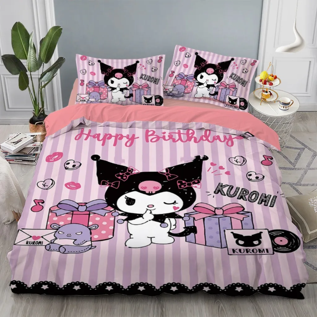 Sanrio Kuromi Kids Cartoon Cute Duvet Cover Bedding Set Quilt Cover Bed Set Comforter Cover Set for Bedding Kids Gift Decoration