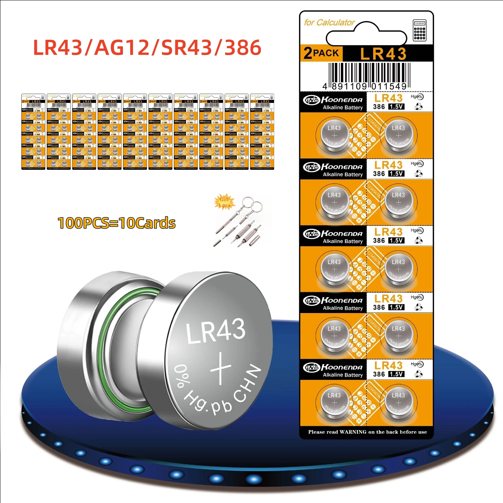 100pcs LR43 AG12 Cell SR43 186 386 SR43 LR1142 Button Batteries for Toys Remote Watch Battery