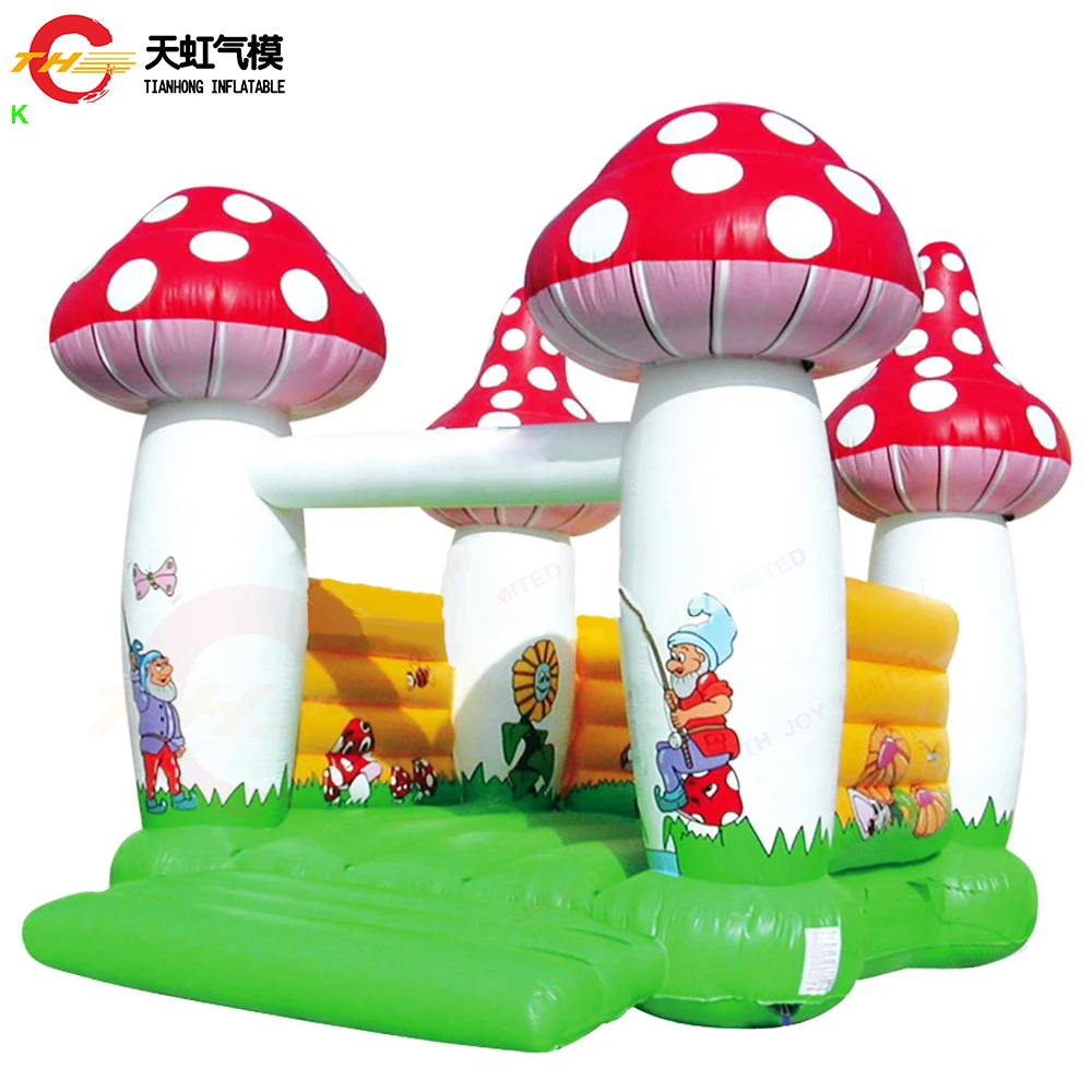 4x4m Kommerzielle aufblasbare Pilz-Hüpfburg für Kinder, aufblasbare Luftbrücke, Hüpfburg mit schönem Druck zum Verkauf