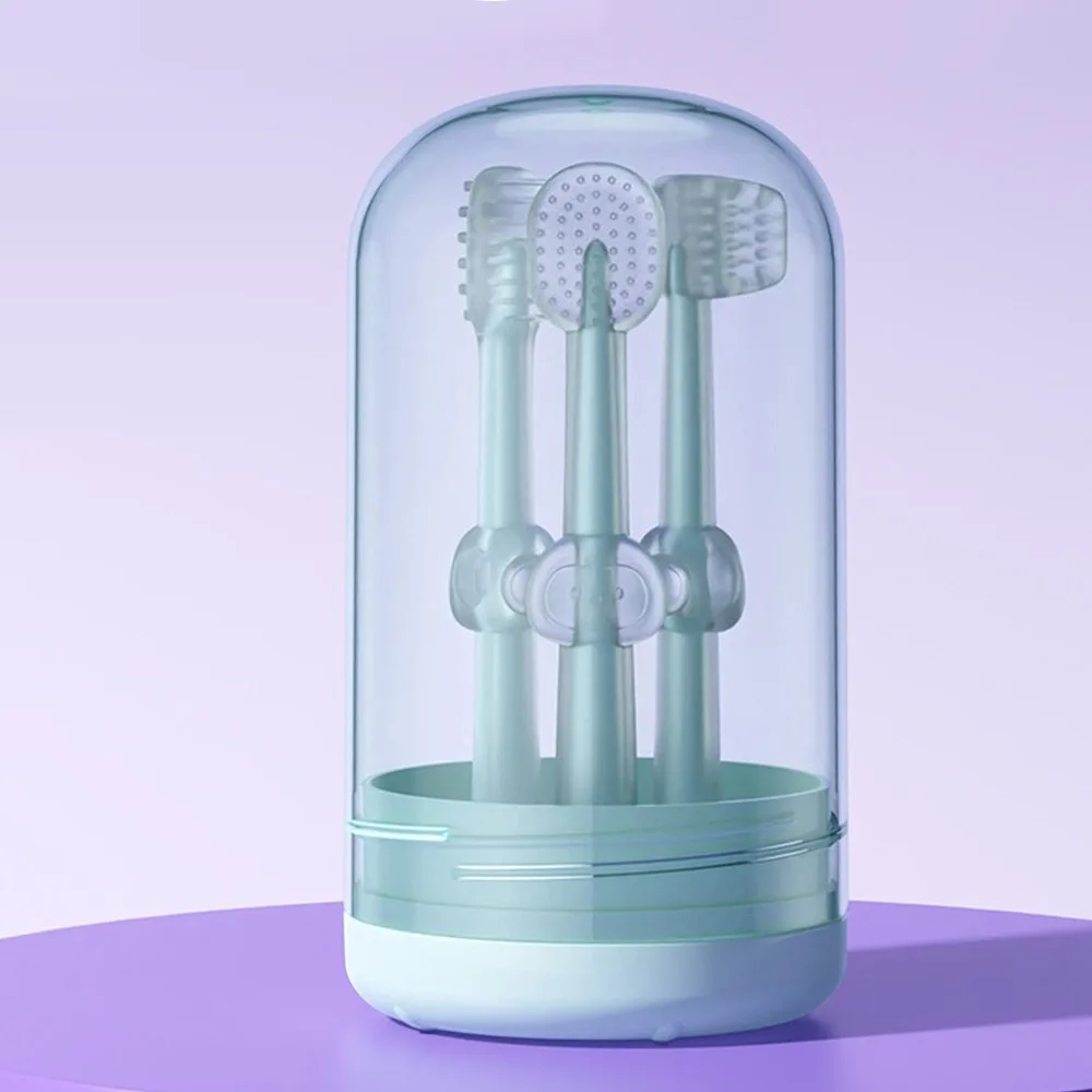 3pcs/set Soft Silicone Baby Toothbrush Easy Clean Care Set Baby Oral Cleaner Safe Multi-Angle Cleaning Milk Teeth Tongue Brush