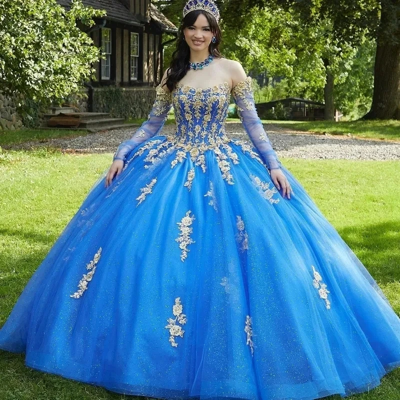 

Stunning Ball Gown Quinceanera Dresses Strapless Lace Appliques with Detachable Sleeve Sweet 15 Prom Gown Vestidos De 16 Anos