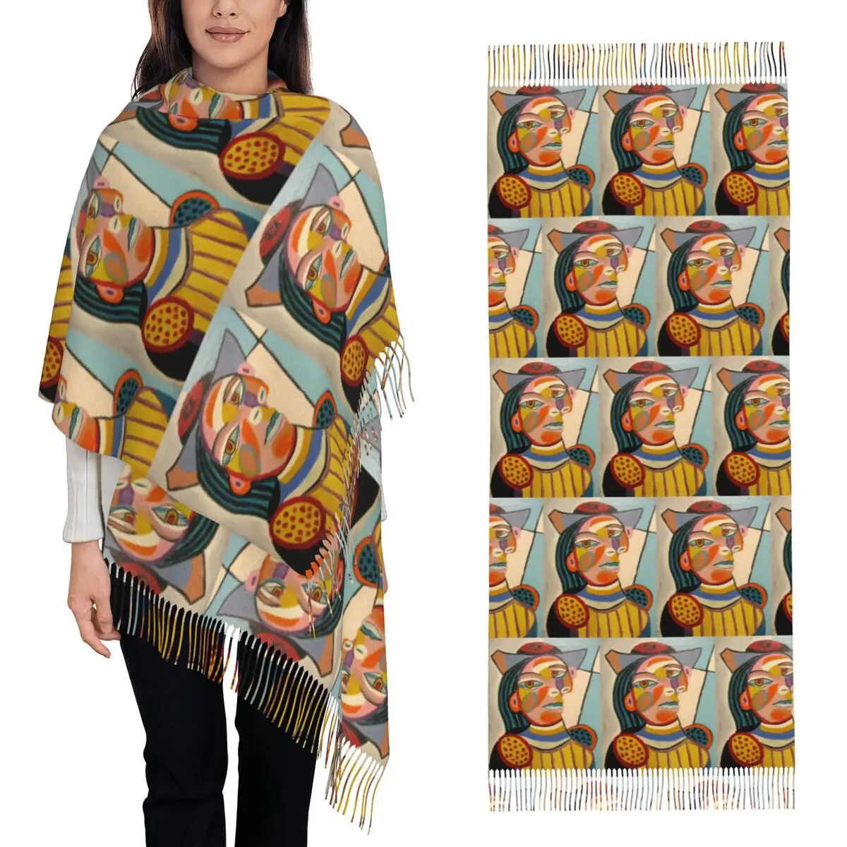 

Пабло Пикассо Дон Кихот, шарф испанского художника, шарфы с кисточками, женские мягкие теплые шали и накидки, большая осенне-зимняя шаль