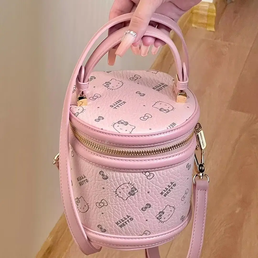 

Kawaii Sanrio Hello Kitty Bucket Bag Versatile Classic Printed Texture High Value Bag Crossbody Women Cosmetic Bag For Women