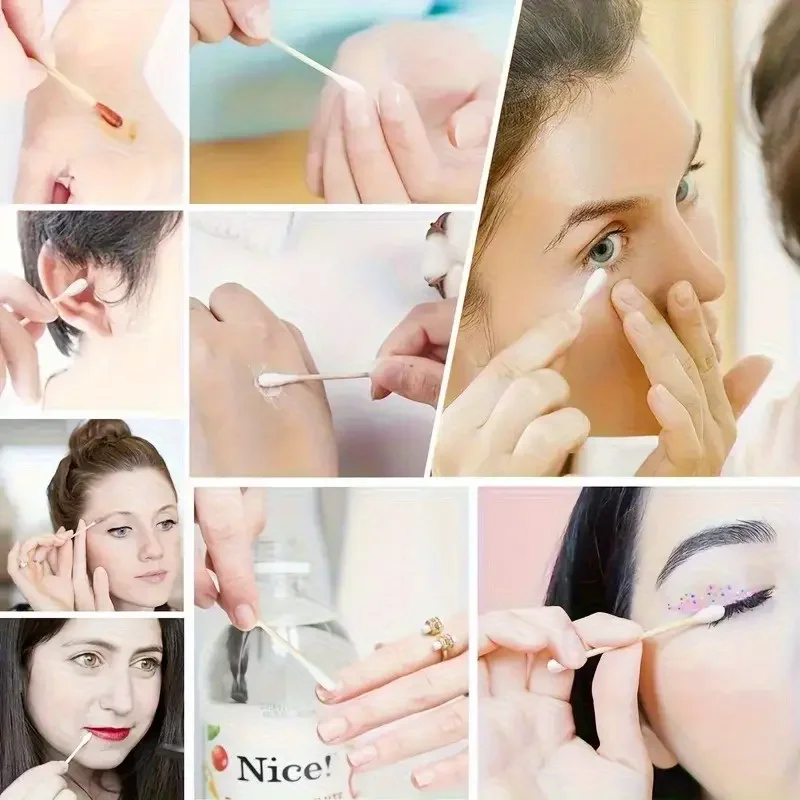 100/300/500本入り 木製チップ付きコットンスティック 使い捨て 超精密補正 ネイルポリッシュリムーバー クリーンスティック ネイルツール