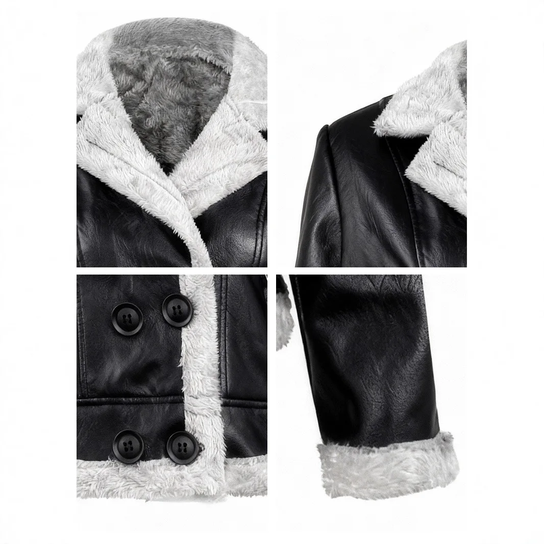 سترة نسائية من جلد البولي يوريثان سميكة من الصوف لعام 2026 #4