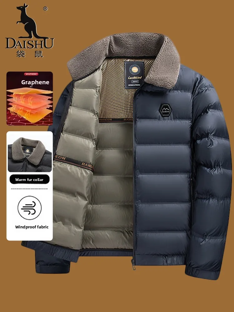 

Kangaroo Men's Thickened Winter Cotton Jacket Warm Collar Short Style Casual Windproof Leisure Cotton Coat Zipper Closure