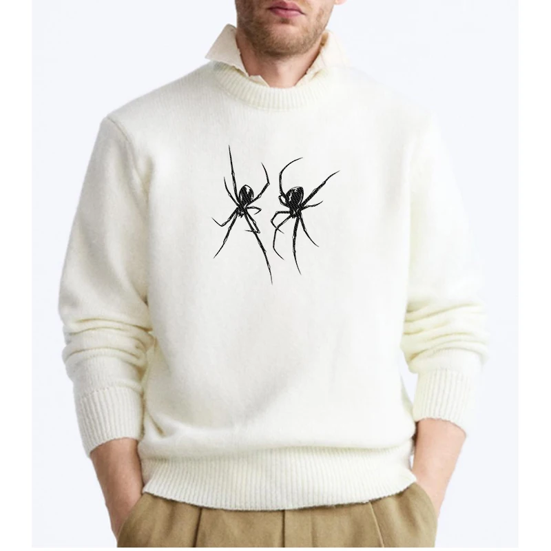 

Hip Hop Harajuku Spider Printed Knitwears Autumn And Winter Men And Women Gothic Punk Fashion Pullovers Loose Oversized Sweater