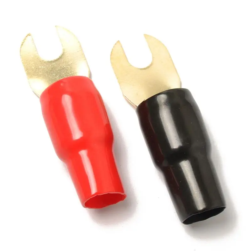 DT17 3 Pairs 0 Gauge Spade Terminal for Speaker Wire Cable Crimp Barrier Spades Red Black