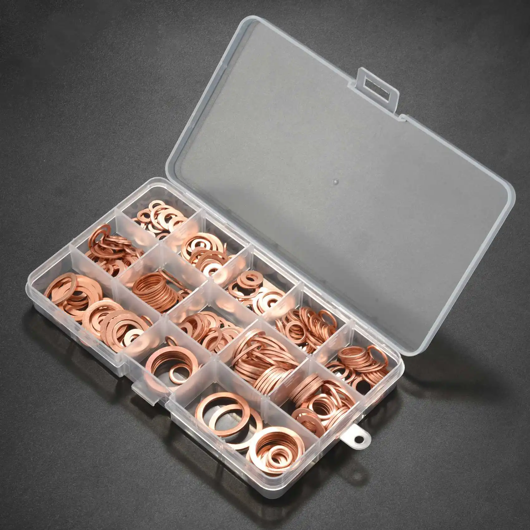 SEWS-280Pcs Professional Assorted Copper Washer Gasket Set Flat Ring Seal Assortment Kit M5-M20 With Box For Hardware Accessorie