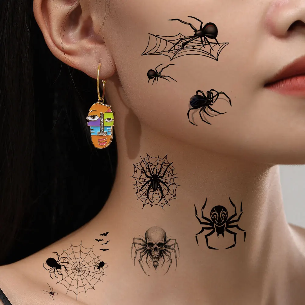 10 adesivi per tatuaggi temporanei di Halloween per donne uomini tatuaggi finti con ragnatela impermeabile per trucco viso e corpo