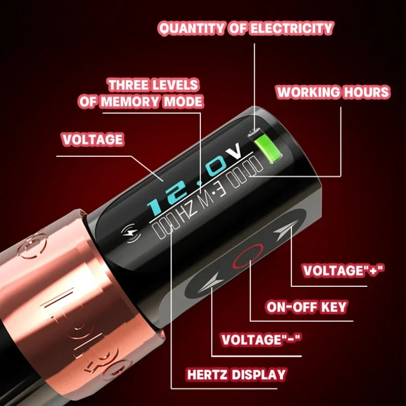 DM Professional MAX PRO Wireless Tattoo Pen Machine Brushless Motor With Two LED Display Batteries Permanent Makeup