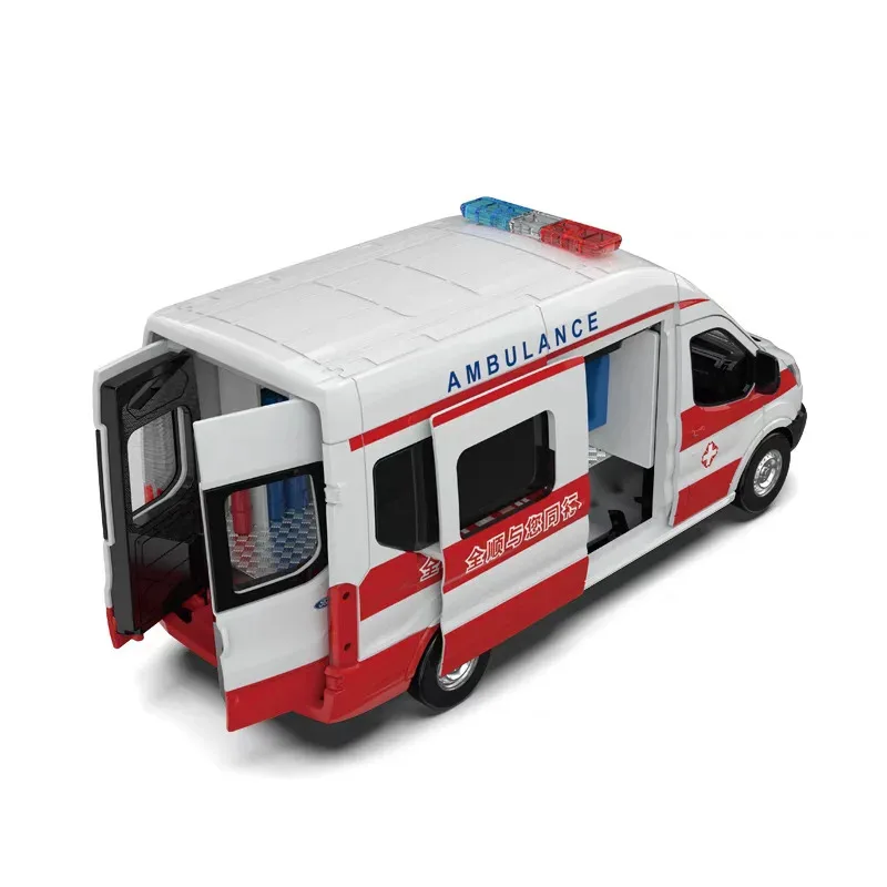 Transit Ambulance Toys Car For Children Diecast Model Vehicle Miniature Pull Back Sound & Light Collection Gift Boy Kid