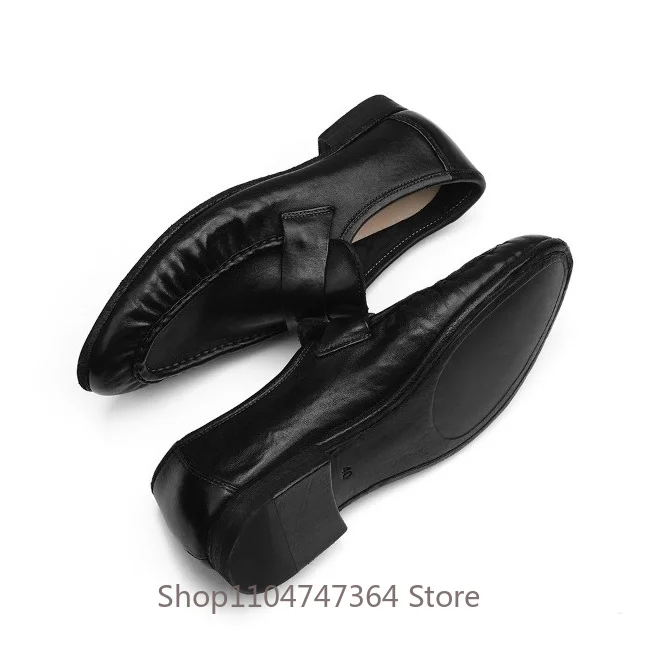 Concise Fashion Washed Horseskin Slip on Pointed Toe Loafers Men's Casual Dress Work Business Oxfords Genuine Leather Shoes Male