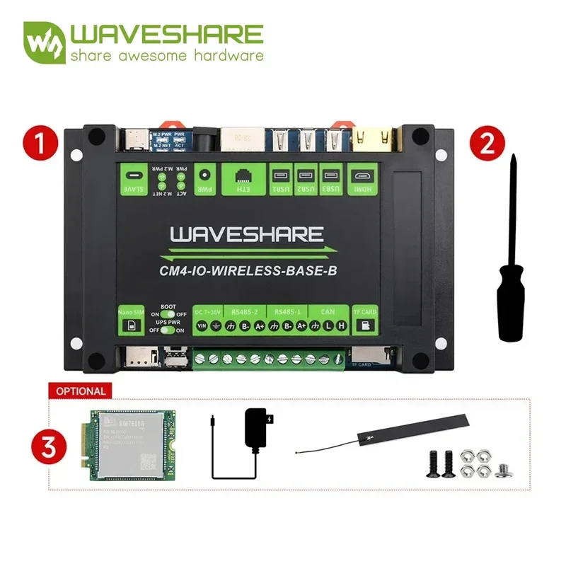 Modulo di espansione wireless Raspberry Pi CM4 IoT industriale 5G/4G Waveshare con modulo UPS Nuovo CM4-IO-WIRELESS-BASE B