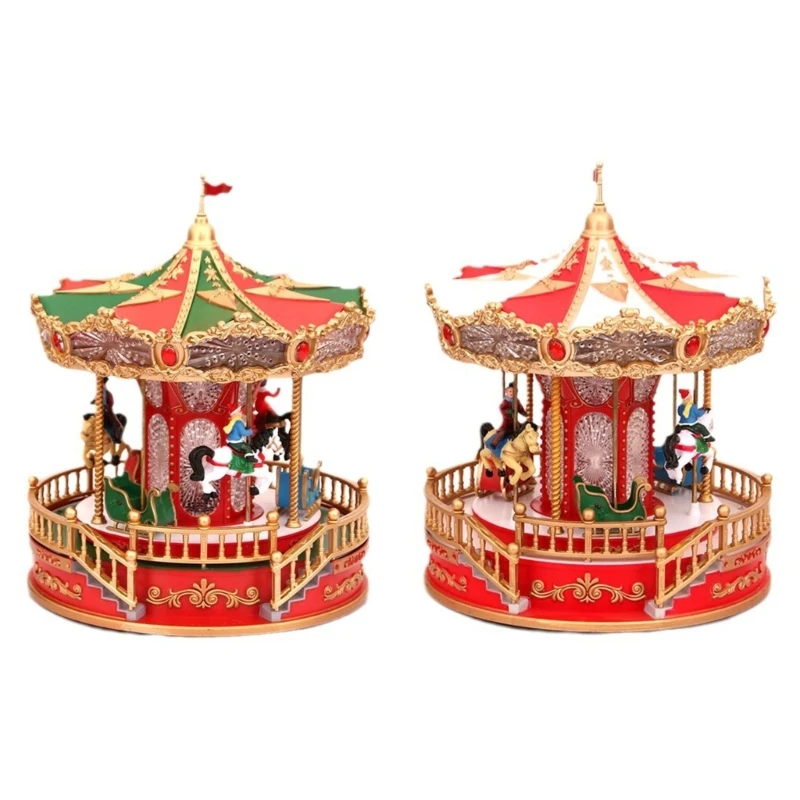 Holiday Horses Music Box Musical Rotating Box Colorful Light Christmas Decors Drop shipping