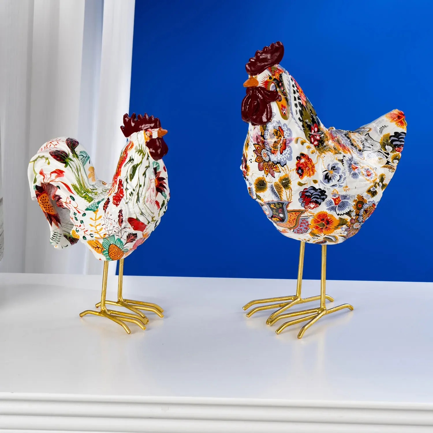 

Art Graffiti Creativity Modern Colorful Rooster Chicken Statue Wholesale Office Ornaments Printing Resin Dog Home Decor Crafts