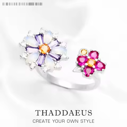 Ring Flowers Colourful Stones Europe Style Romantic Fine Jewerly For Women Brand New Bohemia Gift In Pure 925 Sterling Silver