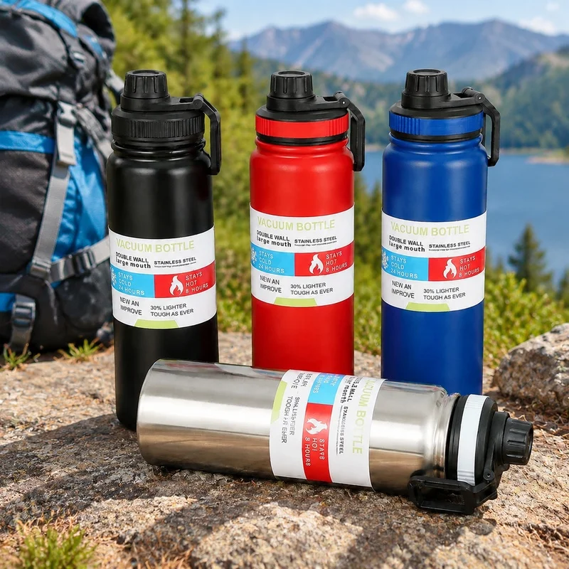 Insulated Stainless Steel Thermal Bottle 600-1000ML Vacuum Flask for Sports and Car Travel, Maintains Beverage Temperature
