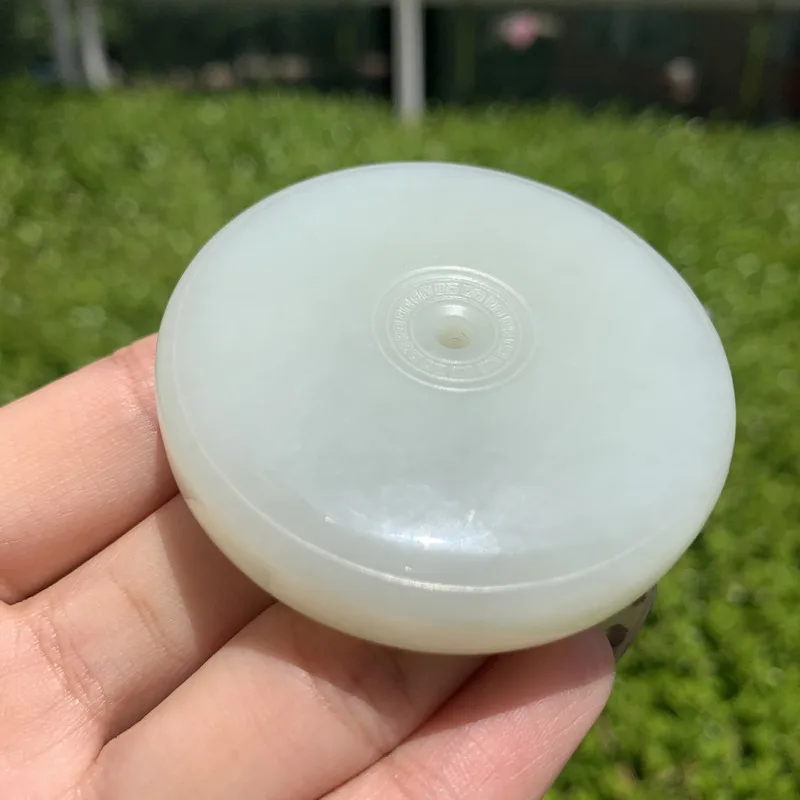 Natural Hotan White Jade Bracelet With Large Peace Pendant And Round Disc In Style Small Ornament