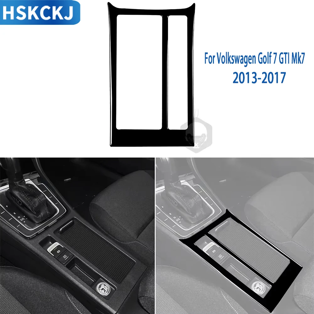 For Volkswagen Golf 7 GTI Mk7 2013 2014 2015 2016 2017 Cup Holder Panel Trim Cover Piano Black Sticker Car Interior Accessories