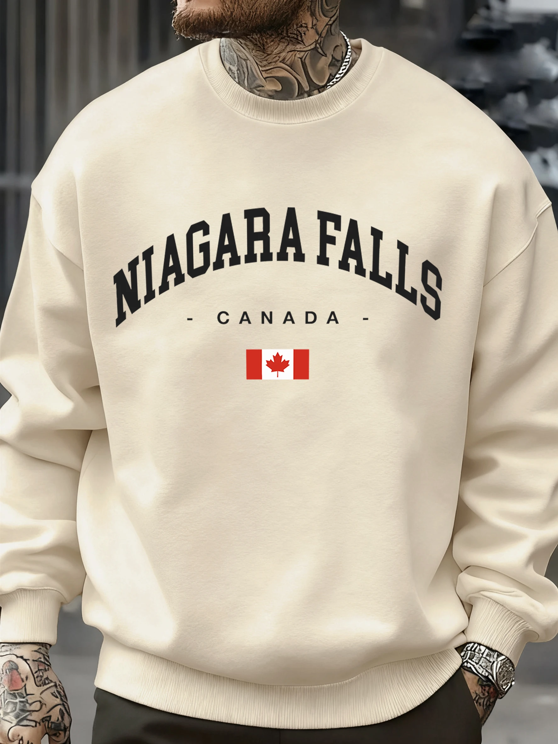Niagara Falls Kanada Gedruckt Männer Herbst Winter Sweatshirt Fleece Bequeme Pullover Einfache Oansatz Langarm Straße Hip Hop Kleidung