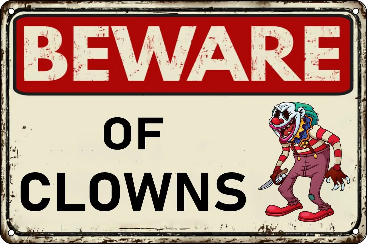 Lustiges Sarkastisches Metall-Blechschild 'Vorsicht vor Clowns' - Warnschild Wanddekoration Männerhöhle Wandkunst für Zuhause, Cafés, Garagen