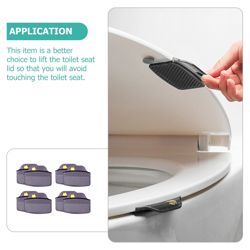 

4 Sets Toilet Seat Cover Lifters Self adhesive Lavatory Handles Portable Black Plastic Durable Easy Install Suitable Most Covers