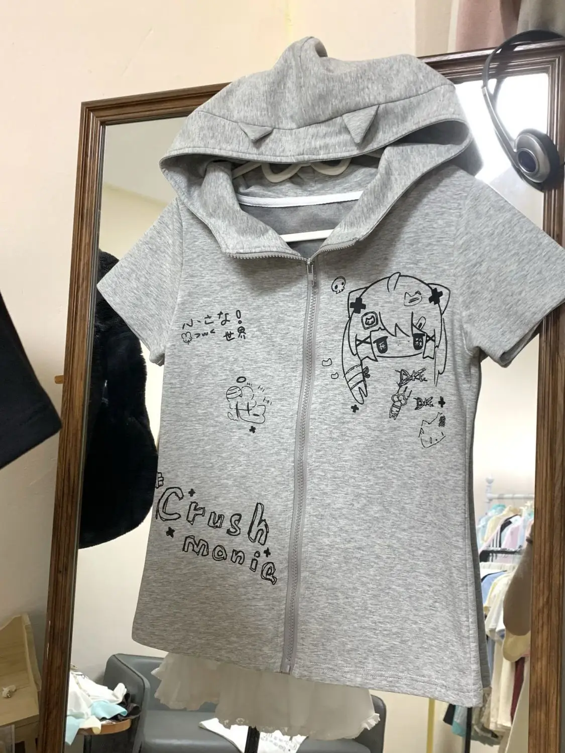 

Summer Japanese High Street Office Lady Zip Up Cardigan Harajuku Cute Cartoon Print Girl Punk Clothes Y2k Aesthetic American Top