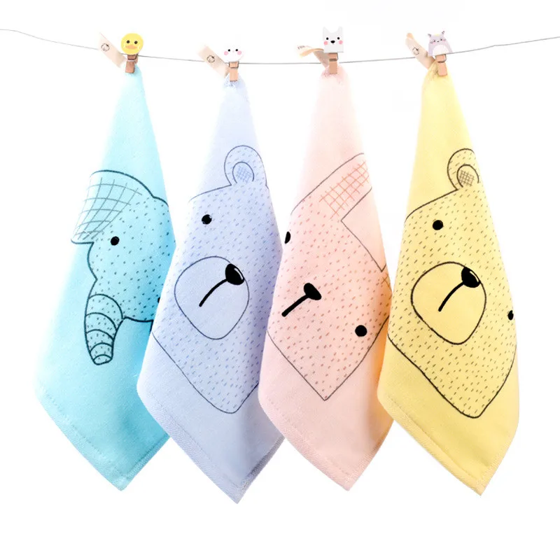 1Pc 25x25cm Cartoon Animal Printed Cotton Portable Hanging Children Newborn Bathroom Hand Wash Face Towel