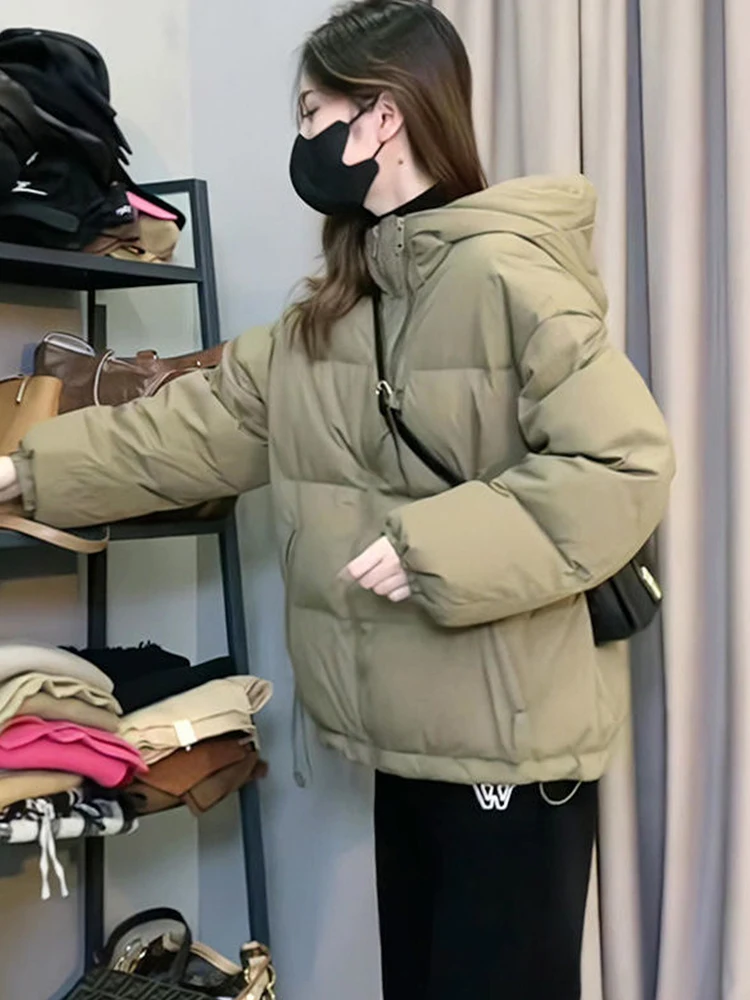 

Women's Thickened Cotton Jacket Winter New Style Casual Versatile Bread Coat Loose Fit Hooded Zipper Closure Long Sleeve Zipper