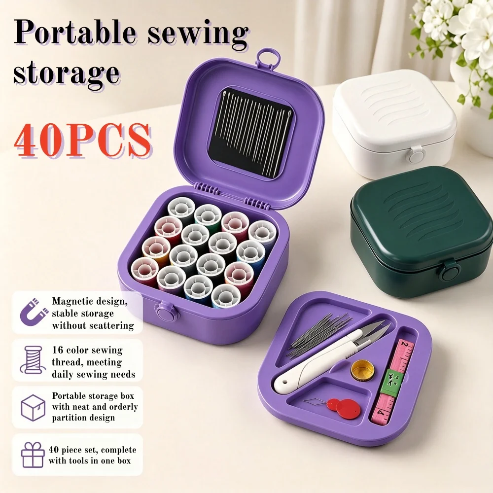 40PCS High-Quality Magnetic Needle and Thread Box for Home Use Slotted Secure Storage Portable Practical Dorm Home Mending Set