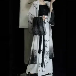 여성용 오리지널 송나라 잉크 페인팅 한푸 드레스, 우아한 캐주얼 정장, 가장 무도회 볼 드레스, 기모노, 2 색, 여름, 3 개