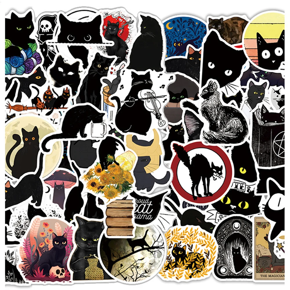 10/30/50PCS Cartoon Cute Animal Dark Cat Graffiti Sticker Laptop Computer DIY  Skateboard  Luggage Notebook  Water Cup Wholesale