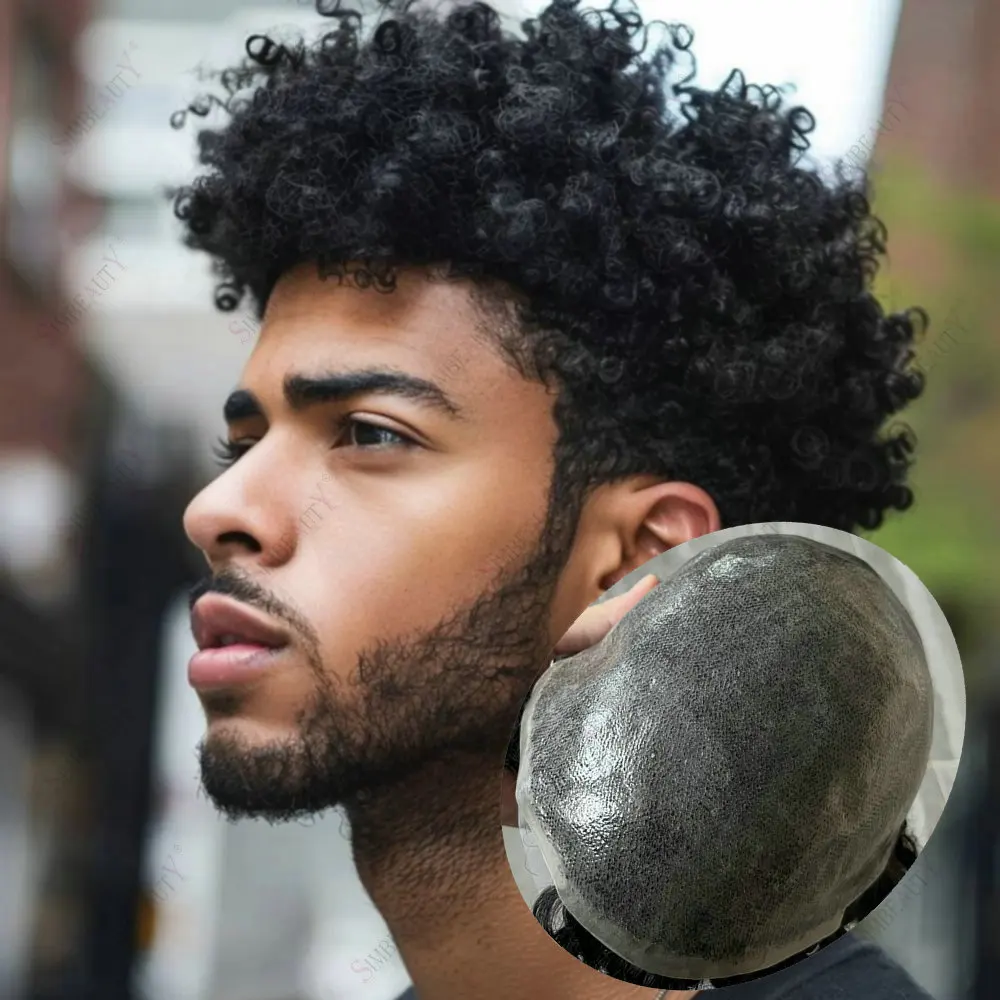 

12 мм афро вьющийся мужской парик, прочная тонкая кожа, искусственная основа, парик из человеческих волос, мужской капиллярный протез, система замены волос