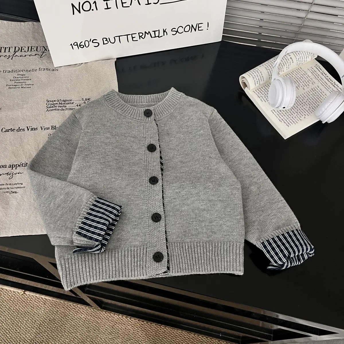 Childrens Autumn Winter Sweater 2026 New Korean Fashionable Casual Daily Single Breasted O-Neck Long Sleeve Knitwear