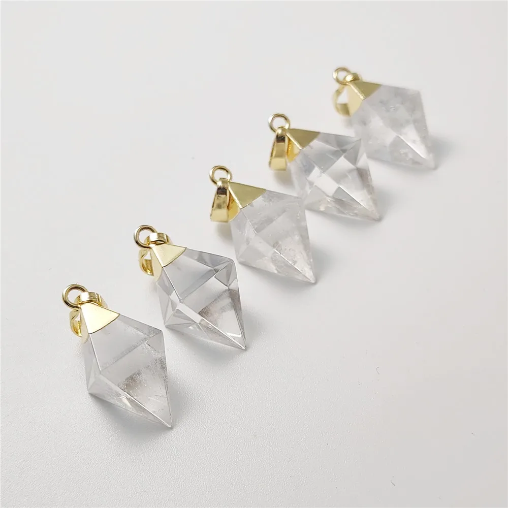 FUWO Wholesale Natural Clear Quartz Pendant,High Quality Golden Plated White Crystal Accessories For Women Jewelry Making PD106C