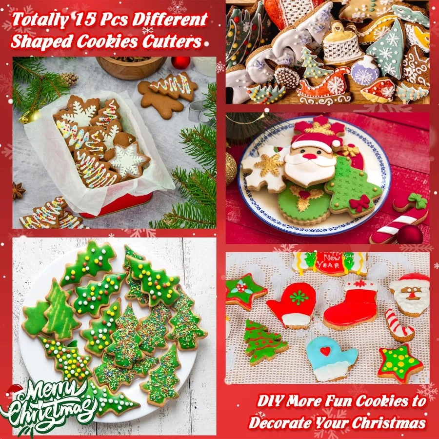 Christmas Ce Cutters 15Pcs Winter Holiday Ce Cutter Set Stainless Steel Metal Biscuit Cutters for Baking with Snowflake Winter