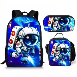 Classic Popular Novelty Astronaut 3D Print 3pcs/Set Student School Bags Laptop Daypack Backpack Lunch bag Pencil Case