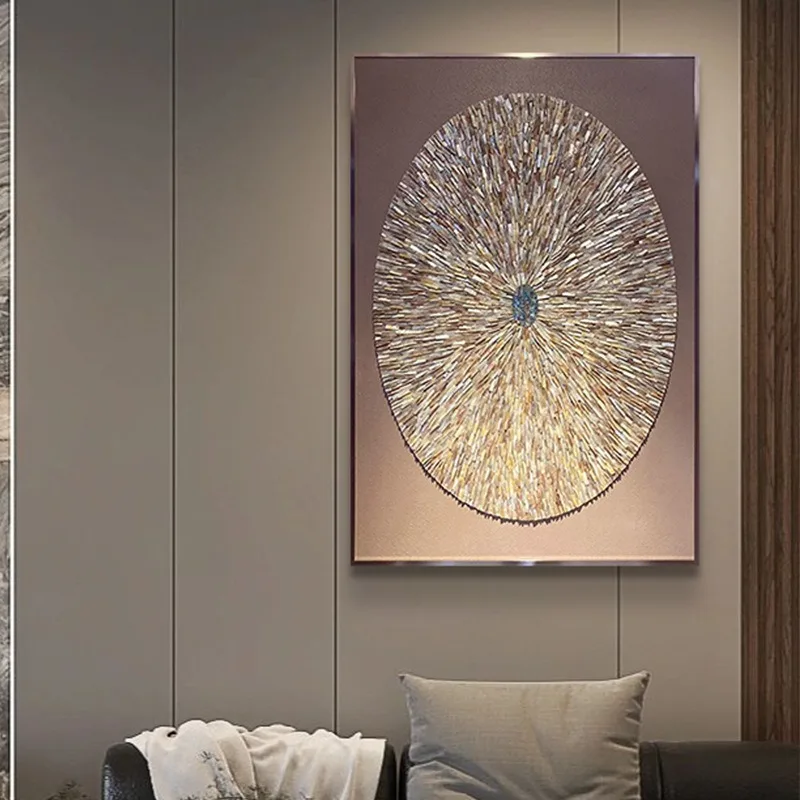 Modern light luxury entry entrance decorative painting 5d three-dimensional high-end villa living room background shell painting