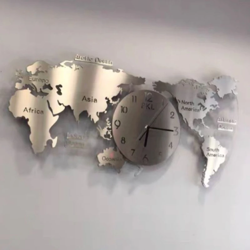 Oversized 3-meter world map office decoration clock, wall clock, living room, modern and minimalist atmospheric clock