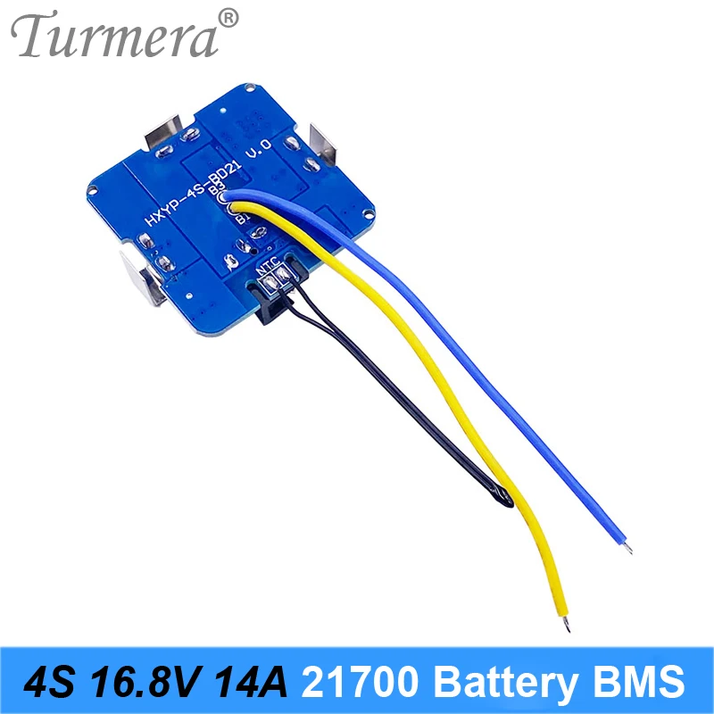 Turmera 4S 16.8V 14A 21700 Lithium Battery BMS Protection Board with NTC DC Connector for 4S 14.4V 16.8V Screwdriver Battery Use