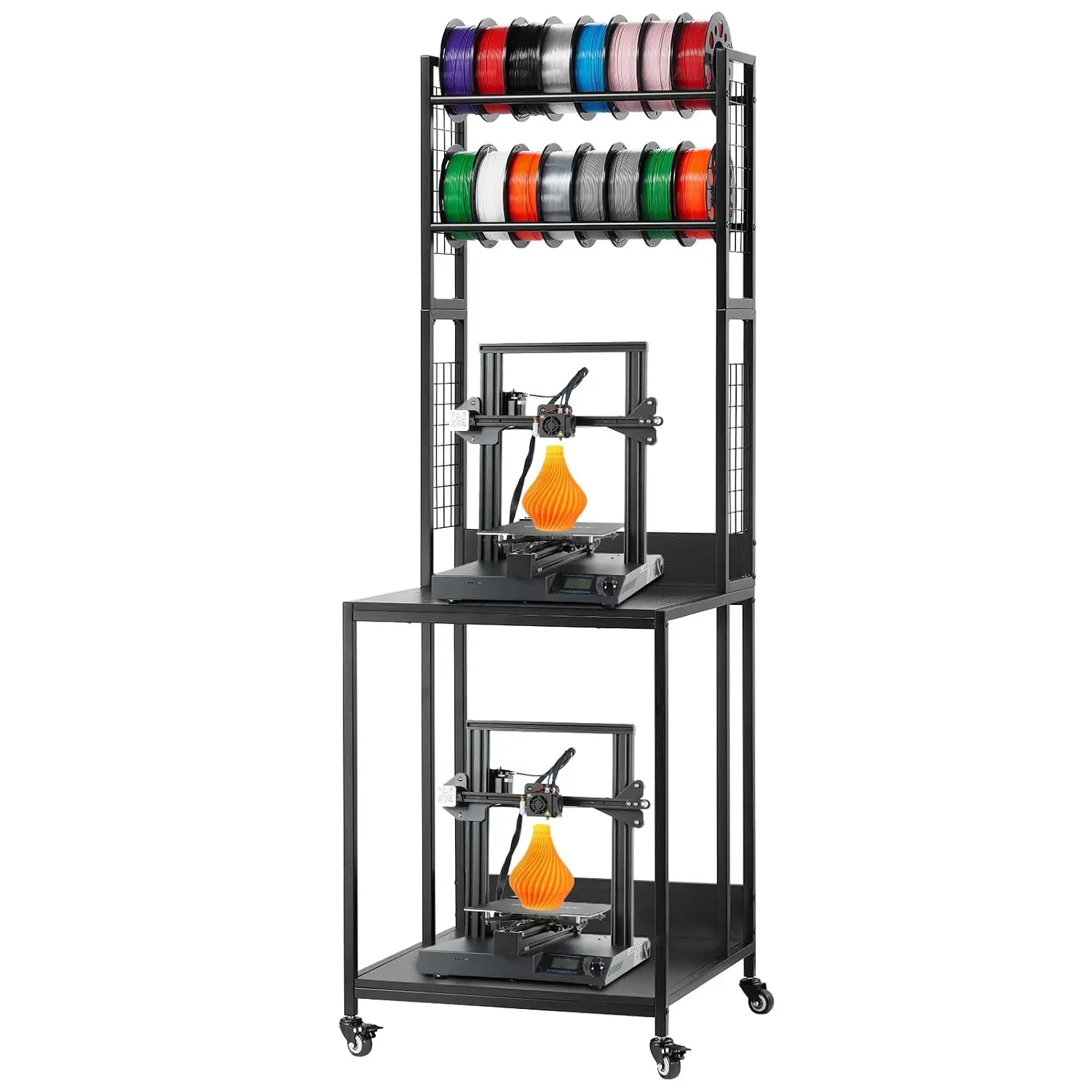 3D Printer Filament Storage Rack, 4-Tier 3D Printer Stand with Filament Storage, Spools Holder Racks Cart with Wheels, Filaments