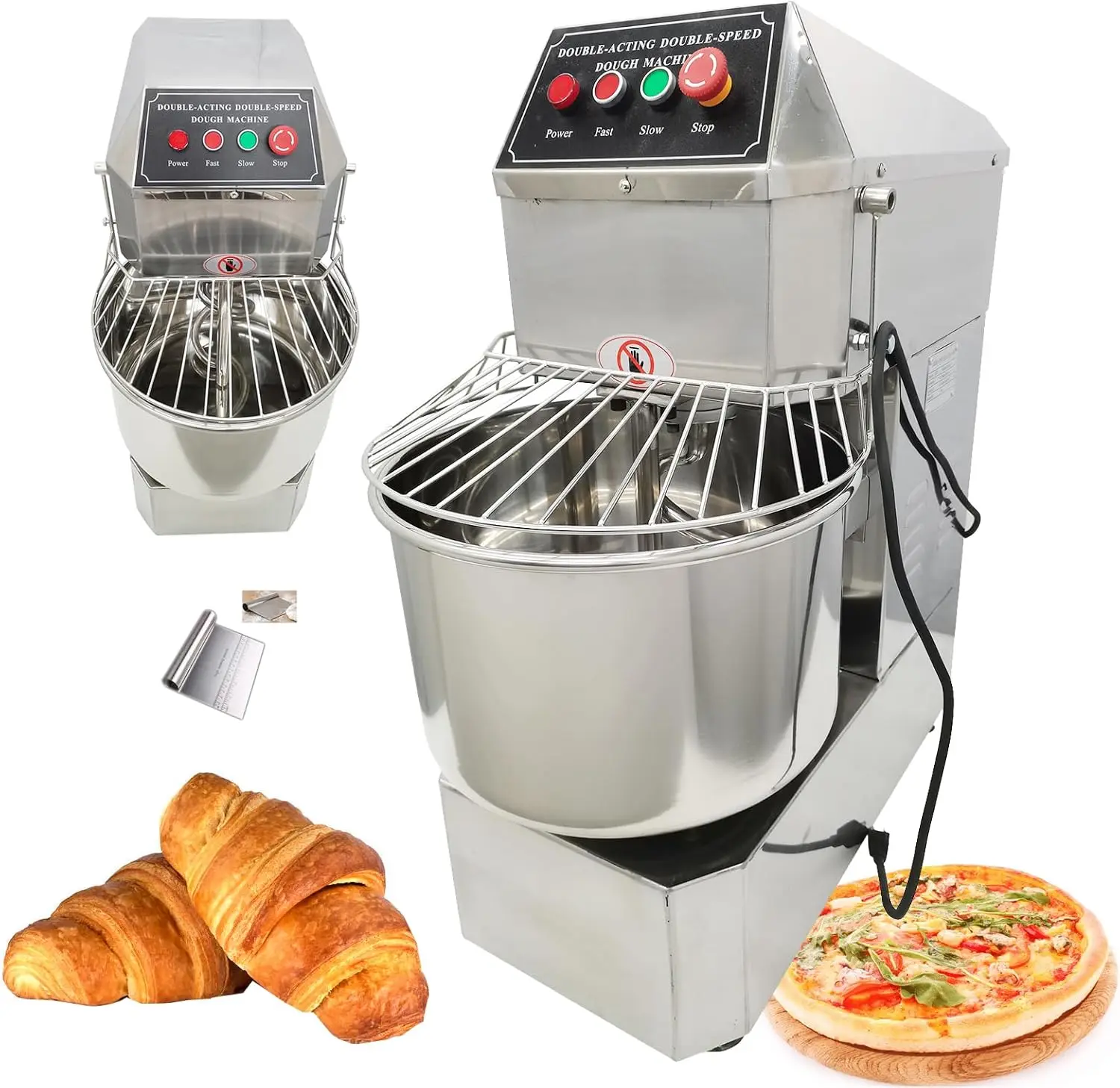 

Commercial Electric Dough Mixer 20QT Stand Flour Mixing Machine Double Action Double Speed Spiral Stainless Steel Dough Blender