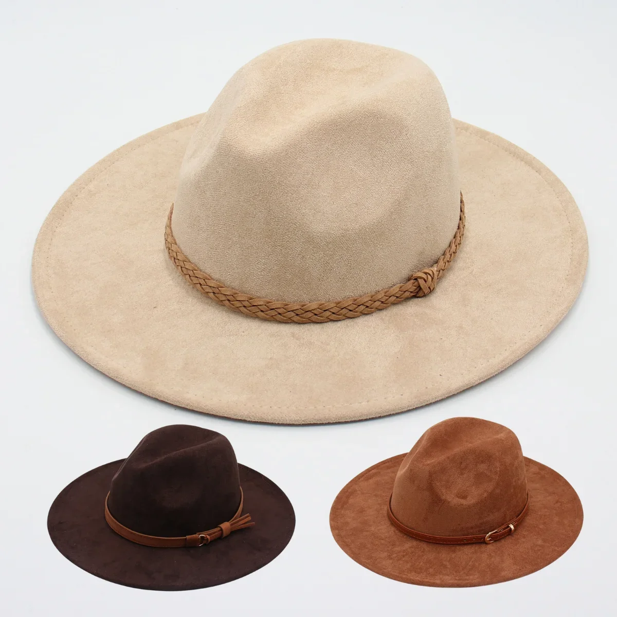 New Church Suede Fabric Fedora Hats Winter Autumn Wide Brim Gentleman Felt Hats British Jazz Women Flat Brim Dress Hats American