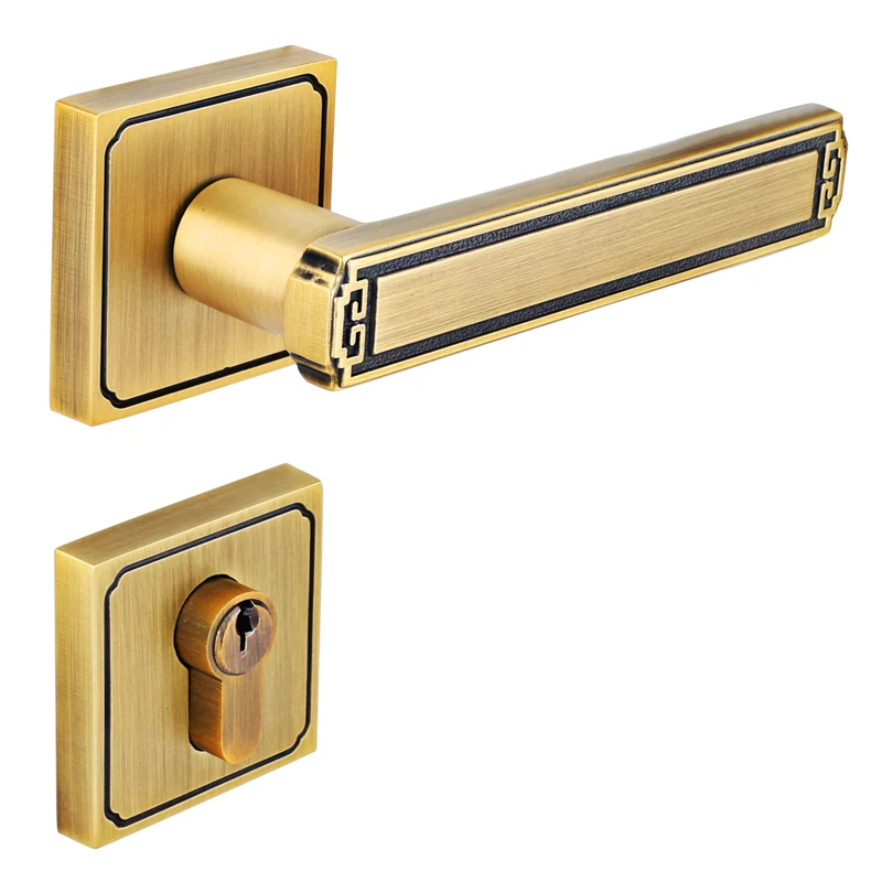 

Полностью медный новый китайский стиль, разделенный тип, бесшумный дверной замок из цельного дерева, дверная ручка для ванной комнаты, 72, замок универсального типа