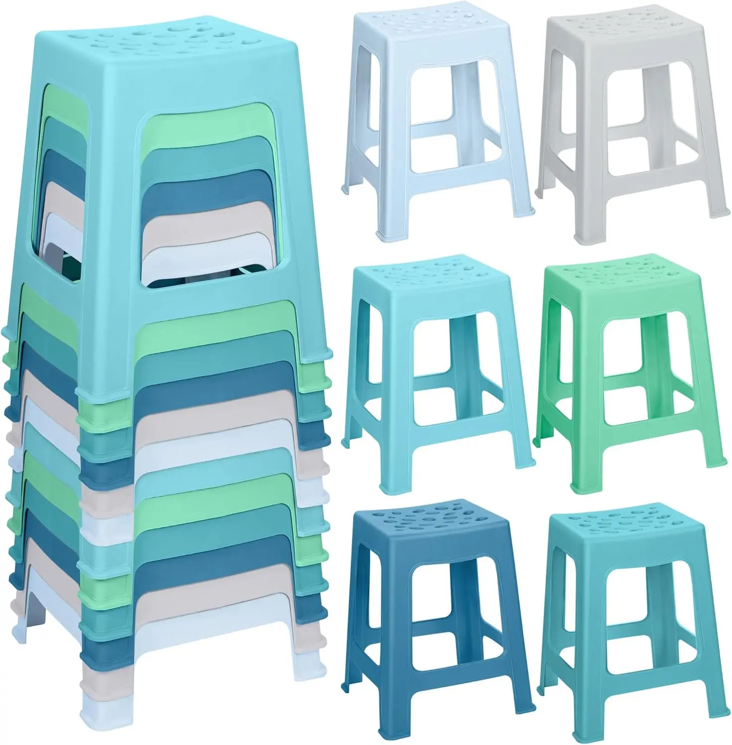 12 Pack Plastic Stools 16.9 Inch Nesting Stools 6 Color Portable Backless Bar Stool Flexible Seating Chairs for Classroom Office